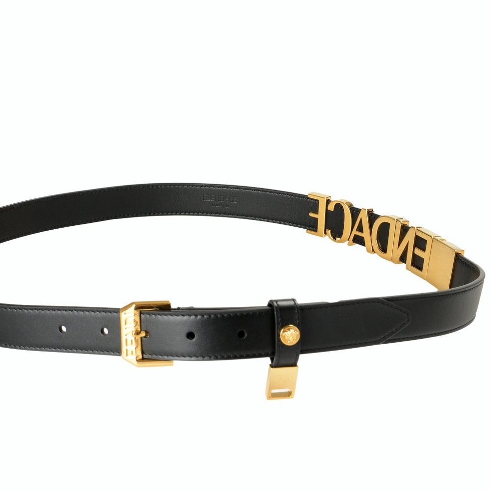 Fendace Men's Leather Gold Metal Logo Decorated Belt US 40 IT 100